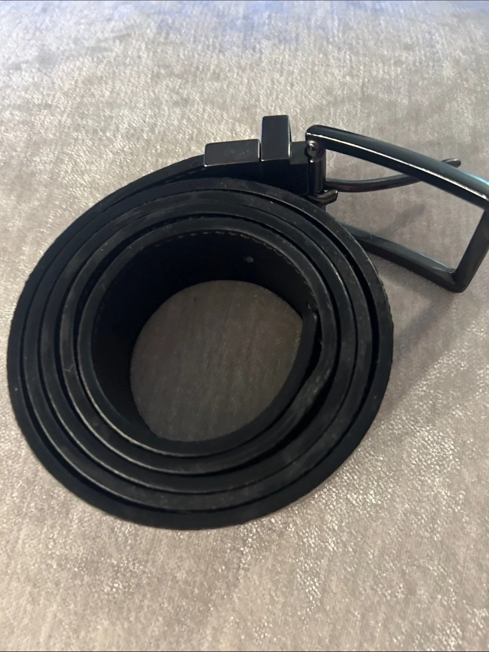 Calvin Klein Black Monogram Leather Belt with Dark Gunmetal Buckle
